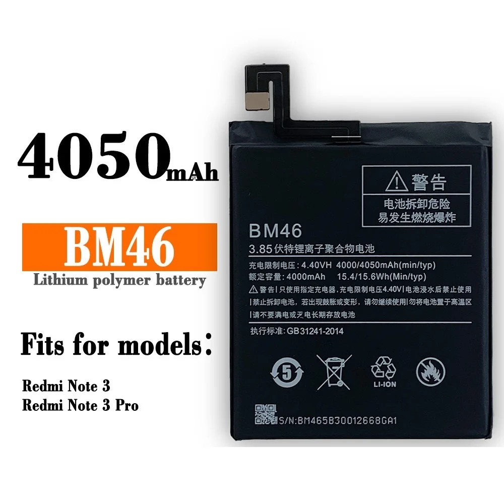 

Orginal BM46 Battery 4050mAh For Xiaomi Redmi Note 3 Note3 Pro Batteria Replacement Phone Batteries Free Tools