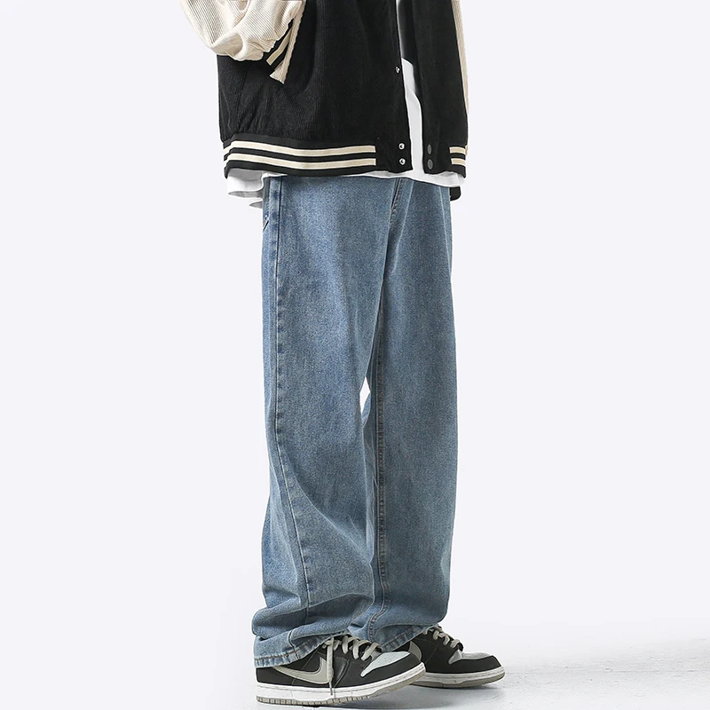 4 Colors Baggy Jeans Men Fashion Casual Straight Jeans Men Streetwear Korean Loose Biker Denim Pants Mens Trousers M-2XL