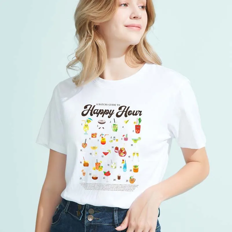 

Dlrn Comfortable Versatile Drink Cup Print Ladies Top T-Shirt Fashion Casual Round Neck Comfortable Best Selling
