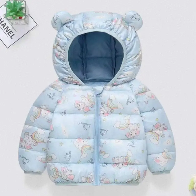 Новое зимнее хлопковое пальто с капюшоном и мультяшным принтом медведя