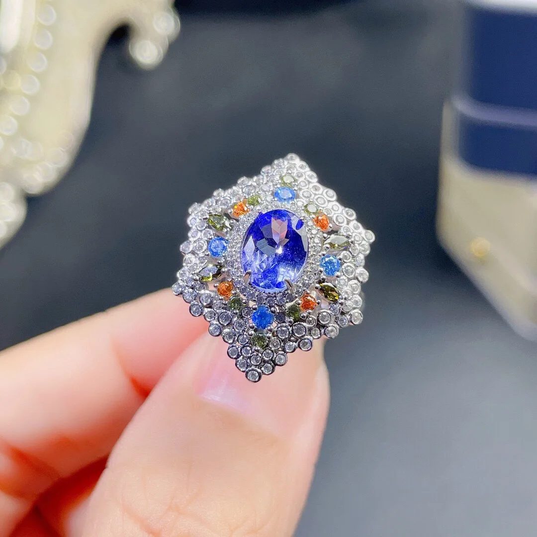 

2022 Luxury Shining Sapphire Colorful Crystal Rings For Women Original Design Vintage Trend Sterling Silver Charms Fine Jewelry