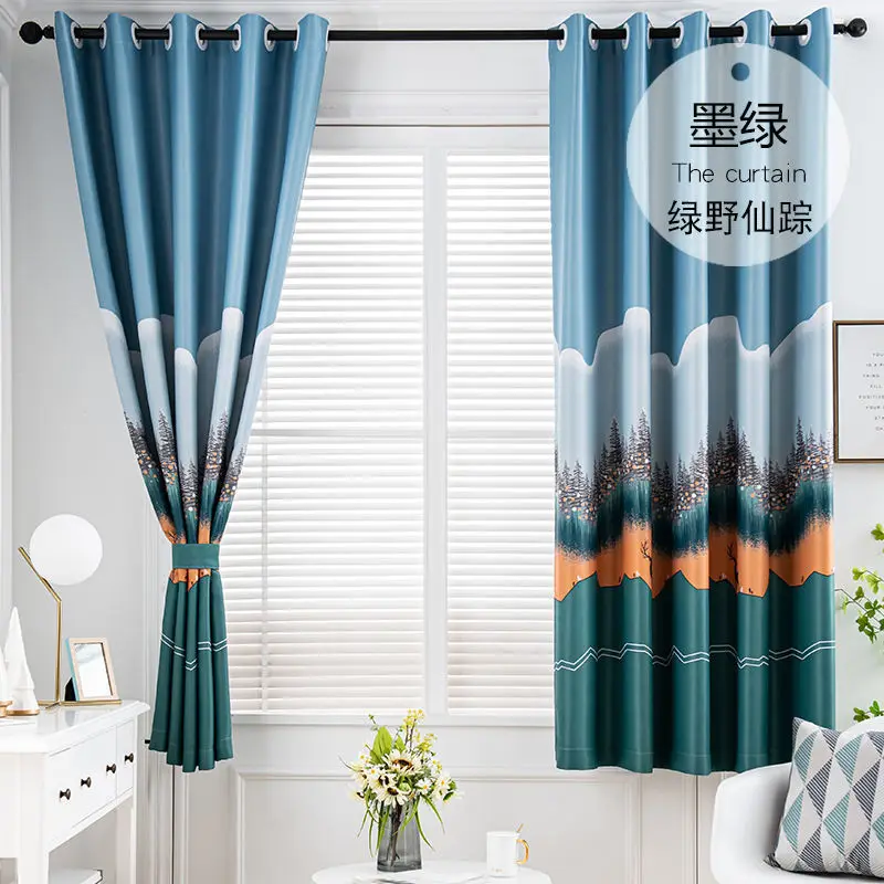 

20574-XZ-Auspicious Cloud Black Background Printed Window Curtains Living Room Bedroom Curtains Polyester Cloth