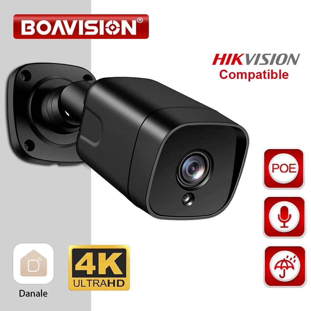 Скидка 8MP 4K IP камера наружная Водонепроницаемая H.265 Пуля CCTV двухсторонняя аудио TF слот для карты 4MP POE камера видеонаблюдения