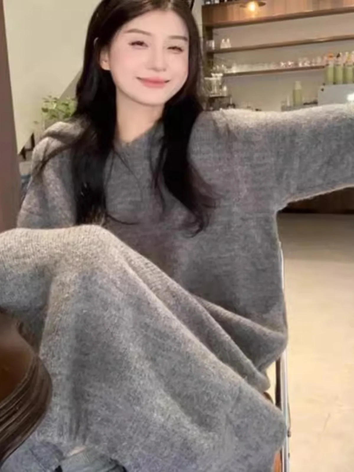 Long Bottoming Knitted dress Women Autumn and Winter New with Coat Inner wear Loose Lazy Hoodie Sweater Dress