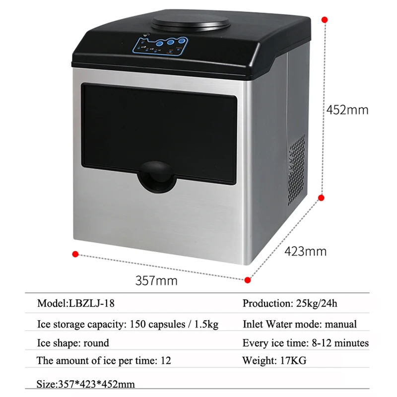 

Electric Ice Maker Commercial Small 25KG Household Multifunctional Bottled Water Automatic Ice Cube Making Machine