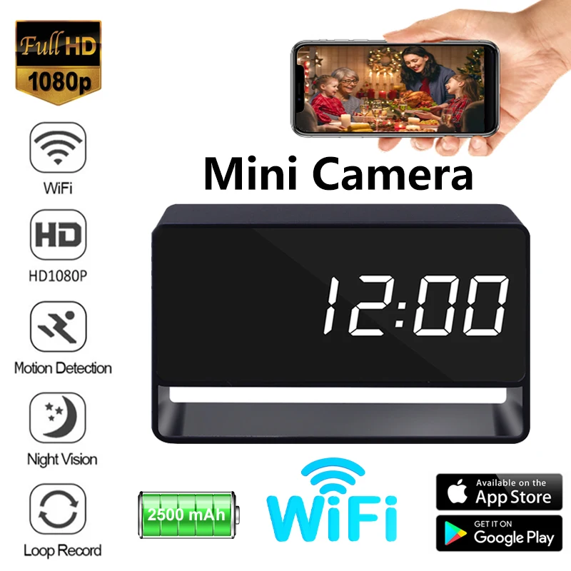Мини-часы 1080P с камерой удаленного просмотра ночным видением и обнаружением