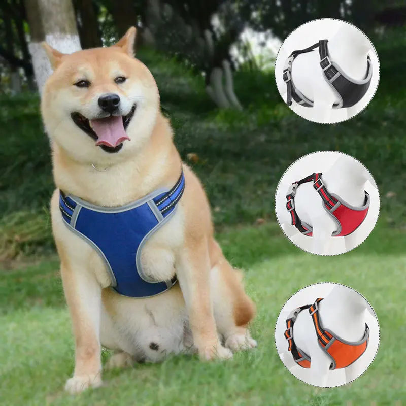 

Vest Style Dog Harness Set Reflective Breathable Mesh Air Fabric Comfortable for Middle Large Size Chow Chow Newfoundland Alaska