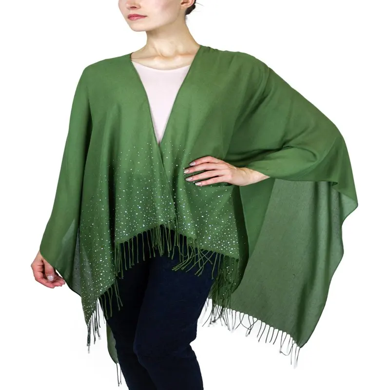 

2023 fashion woman blouse Women's Lightweight So Soft Wrap with Studded Border and Fringes cloak cape