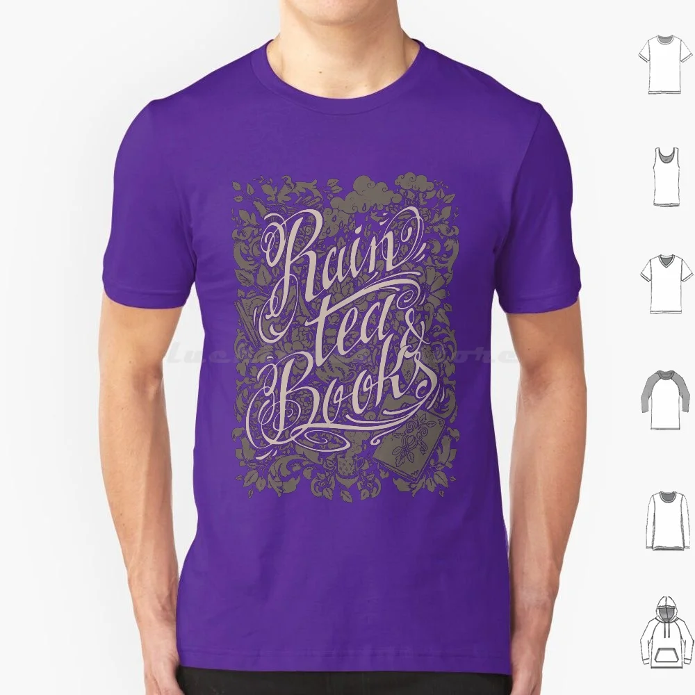 

Серая футболка с надписью Rain , Tea & Books для мужчин и женщин, 6Xl