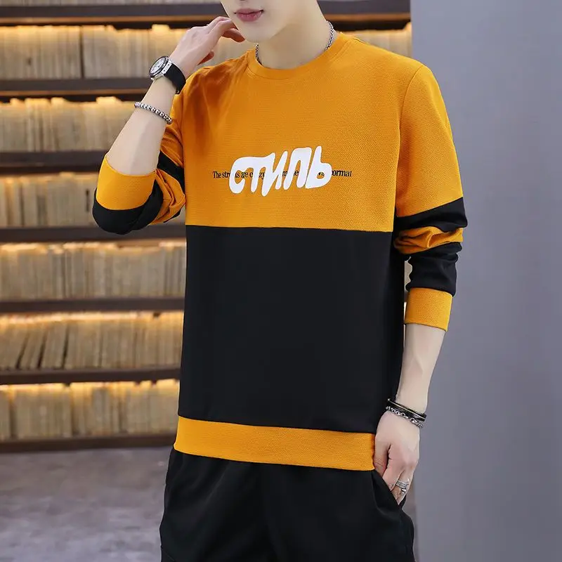 Свитшот мужской флисовый контрастных цветов Модный молодежный Свободный