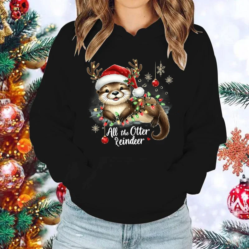 New Christmas All The Otter Reindeer Printed Hoodie For Women Men Fashion Autumn Winter Sunisex Creative Personalized Pullover