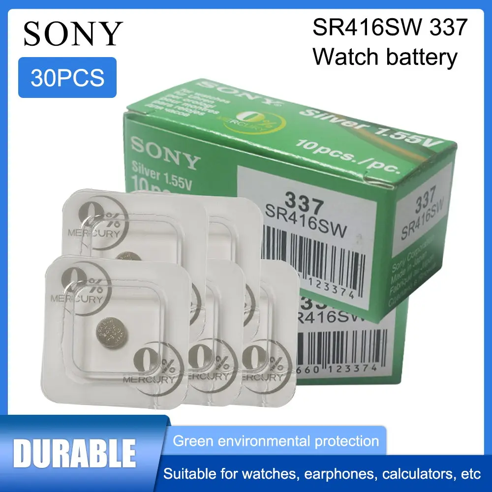 30PCS For Sony New LONG LASTING 1.55V 337 SR416SW 623 D337 V337 SP337 Watch Silver Oxide Battery Button Coin Cell MADE IN JAPAN