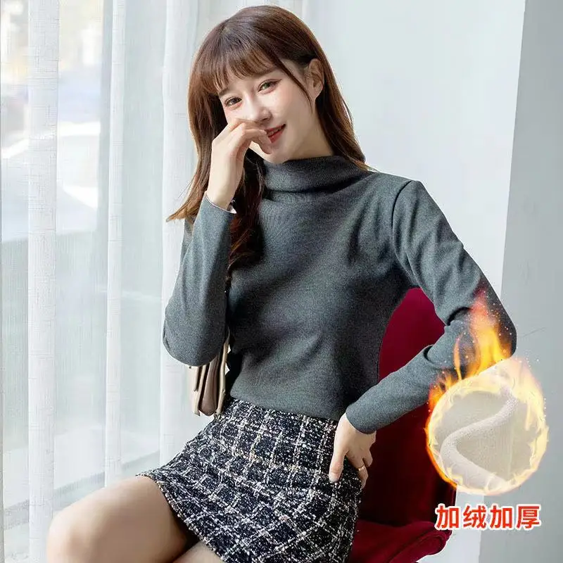 

Женский свитер, новая осенне-зимняя блузка с длинными рукавами и узким низом, свитер с высоким воротником