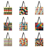 rainbow geometric tote bag fashion travel bag for women portable eco friendly shopping high quality foldable tote bag for women