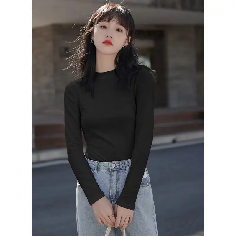 

2023 New O Neck Polyester T Shirt Woman Autumn Fashion Long Sleeve Shirt Women's T-shirt Loose Korean Style Women Shirts #0158