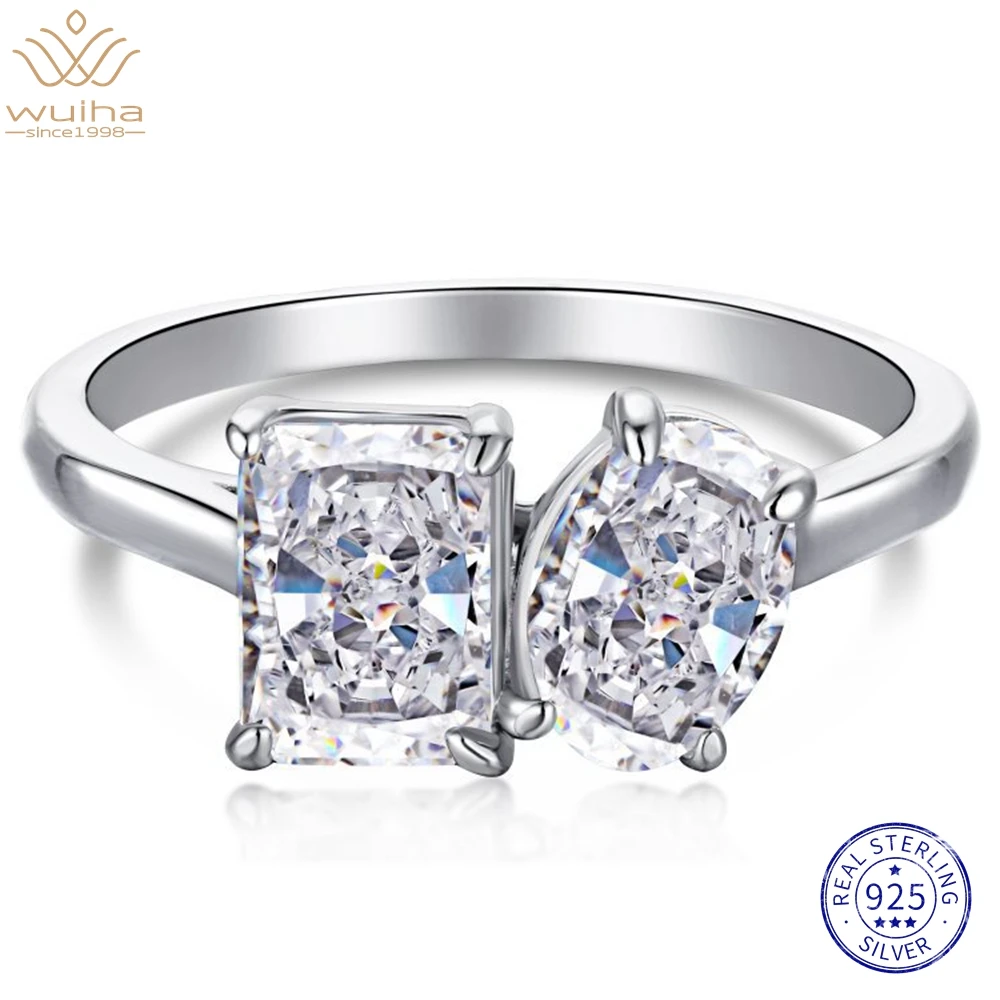 

WUIHA Solid 925 Sterling Silver Crushed Ice Radiant Cut White Sapphire Created Moissanite Diamonds Ring for Women Gift Wholesale