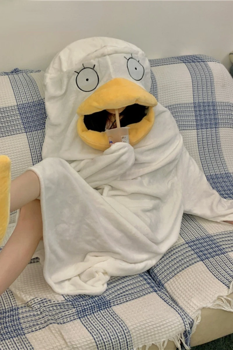 Women's Cute Duck Pajamas With Duck Shoes Autumn Winter Kawaii Home Sleeping Dress Oversize Sweet Fuzzy Homewear 2022