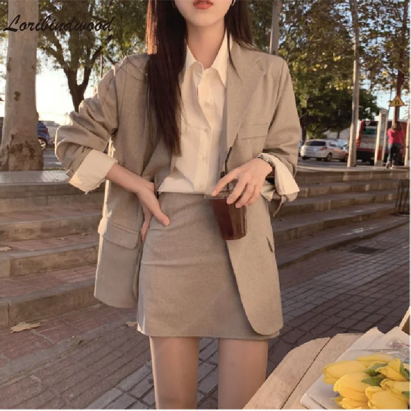 

Office Ladies Notched Collar Plaid Women Blazer Single Breasted Autumn Jacket 2021 Casual Pockets Female Suits Coat suit skirt