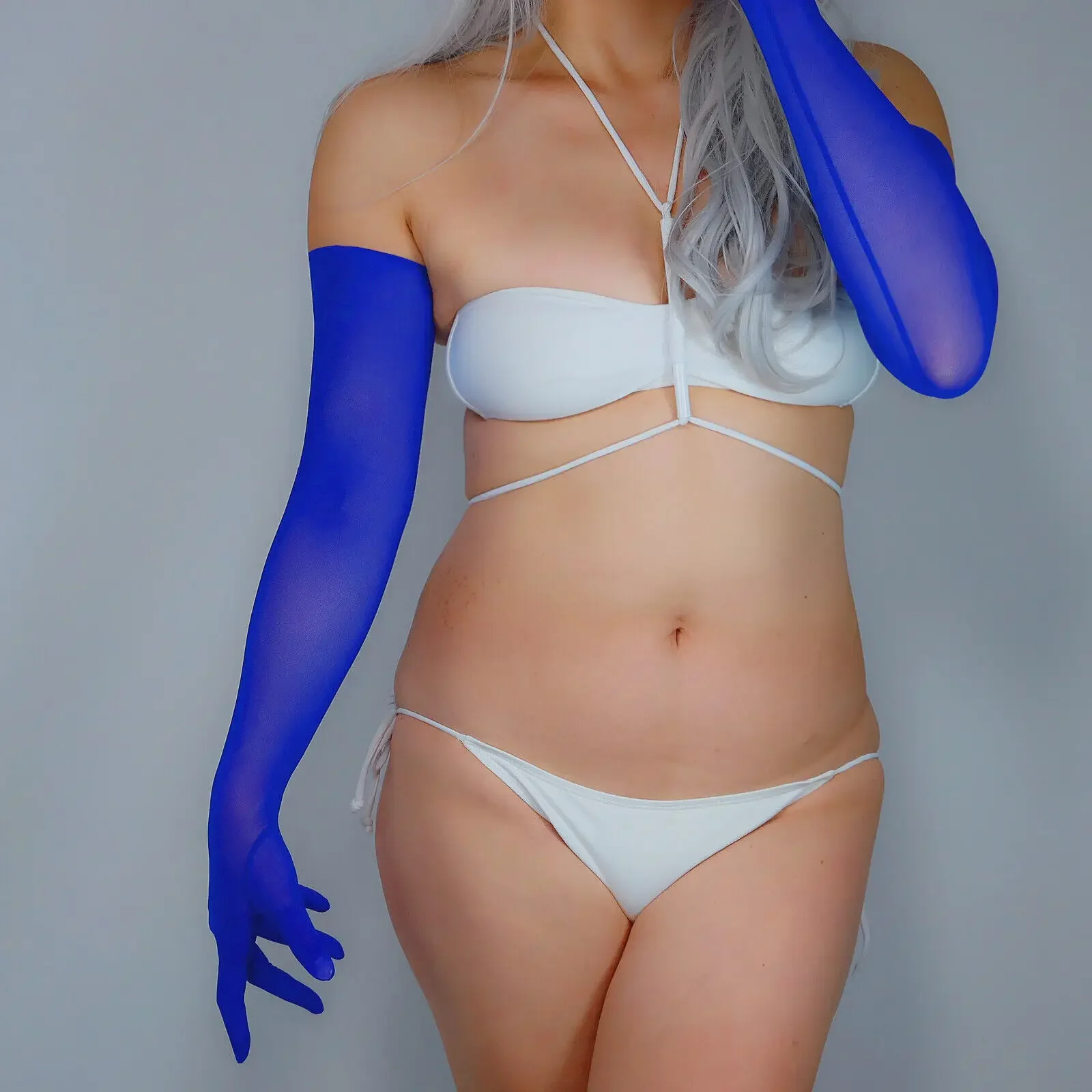 Королевские синие кружевные перчатки женские сетчатые супер длинные Royal Klein Blue 28