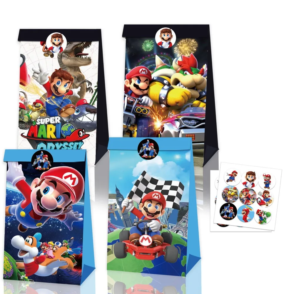 

12Pcs/Set Super Brother Theme Birthday Party Decoration For Kids Paper Gift Bag Candy Box Boys Girls Anniversary Present Packing
