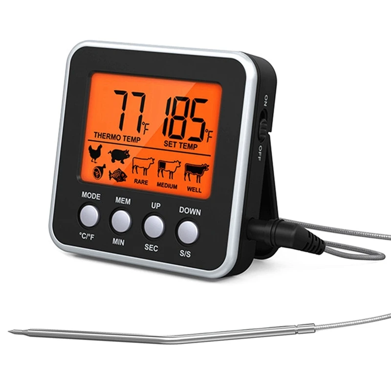 

Digital Meat Thermometer BBQ Kitchen Cooking Thermometer With Probe Timer Backlight Oven Thermometer
