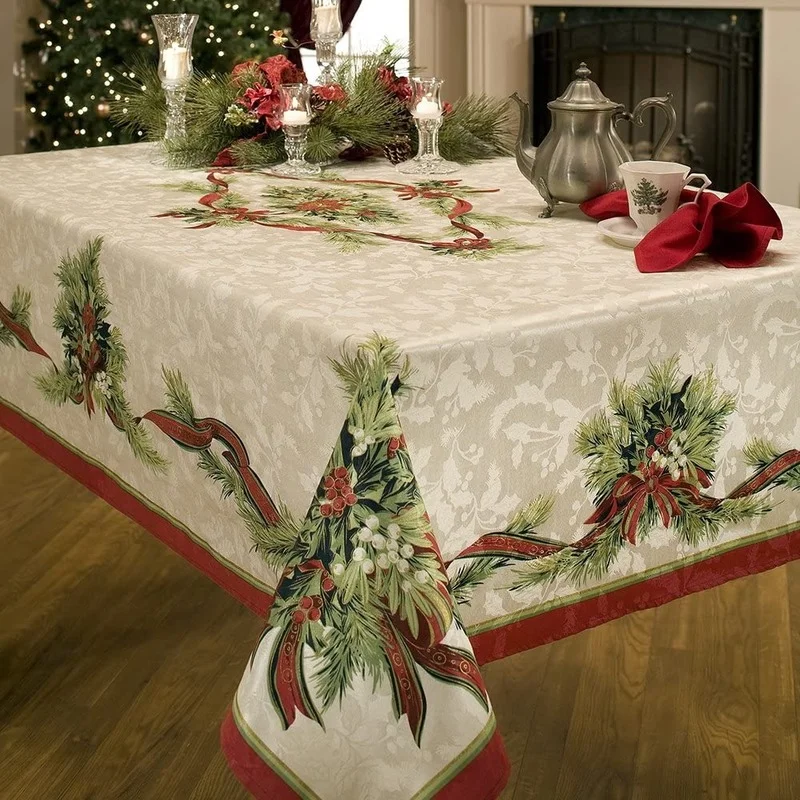 Рождественские украшения, аксессуары, скатерть для гостиной, кухни, обеденного стола, прямоугольная устойчивая к пятнам скатерть из полиэс...