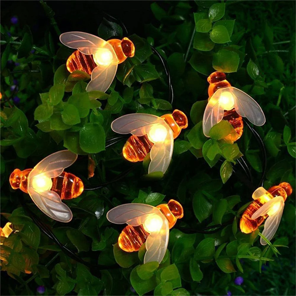 

LED Solar Honey Bee String Lights Eight Modes Outdoor Solar Power LED Strings Waterproof Decors Lamp Garden Holiday Decoration