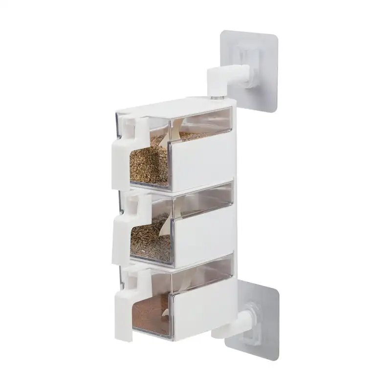 

Mounted Three Compartment Rotating Spice Rack Jars with Individual Spoons, White Bento lunchbox for kids Air fryer Spice bottles