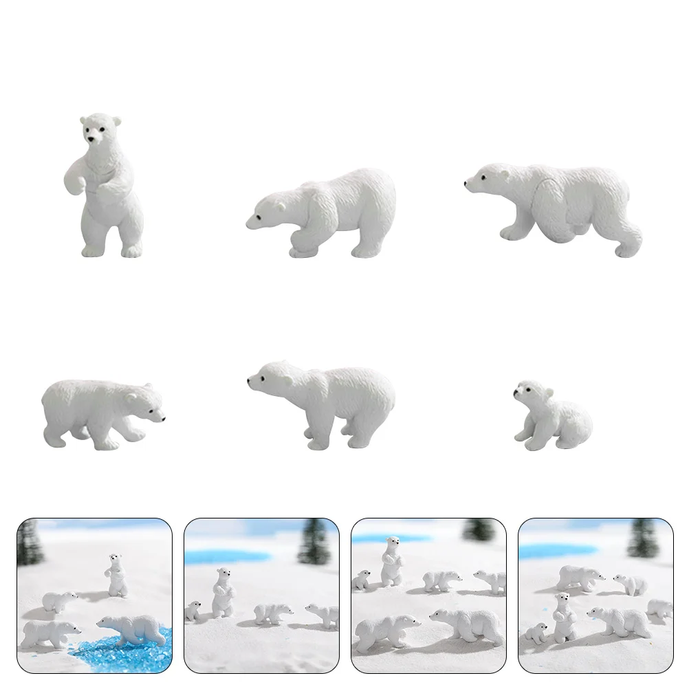 

6 Pcs Mini Polar Bear Fairy Figurine Resin Figurines Garden Adornment White Model Decoration Decorations Models