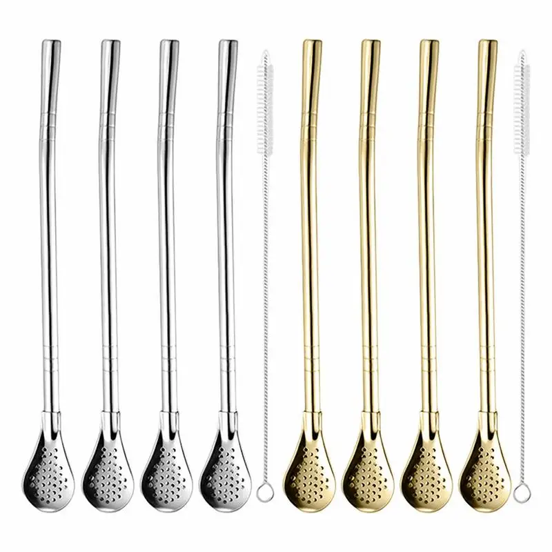 

304 Stainless Steel Tea Drinking Straws Spoon Yerba Mate Tea Filter 1 Set Reusable Bombilla Gourd Tea Tools Bar Accessories