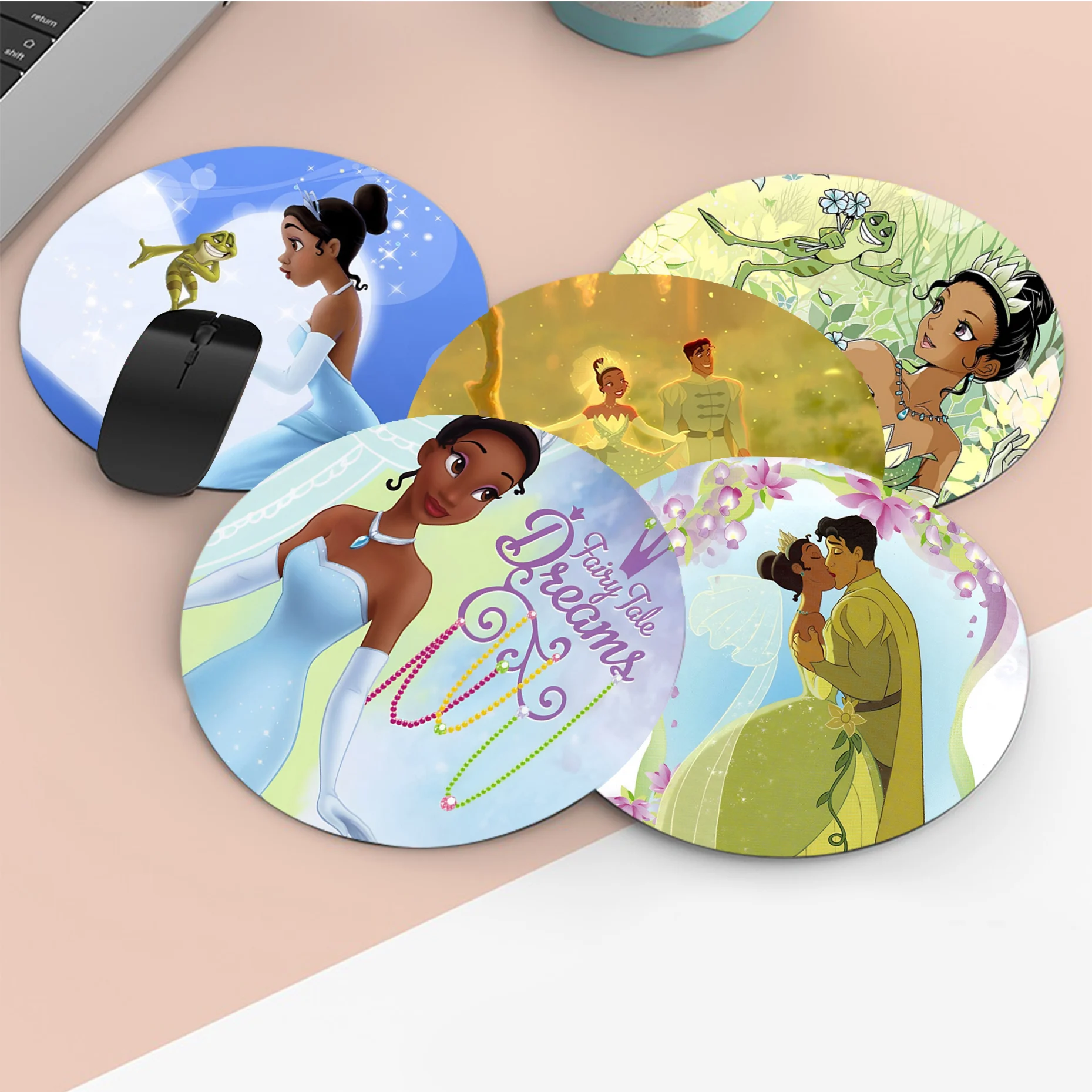 

Disney Tiana Princess Mousepad DIY Round Thickened Mouse Pad Oversized Gaming Keyboard Table Mat Desk Accessories Desktop Mat