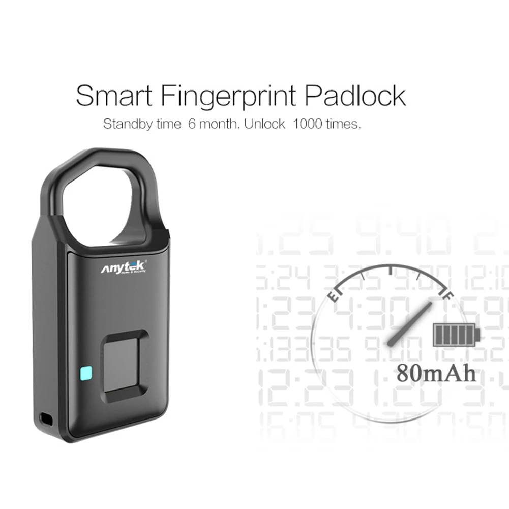 

Fingerprint Padlock Portable Travel Bag Locker Keyless USB Rechargeable Low Power Consumption for Door Suitcase Backpack