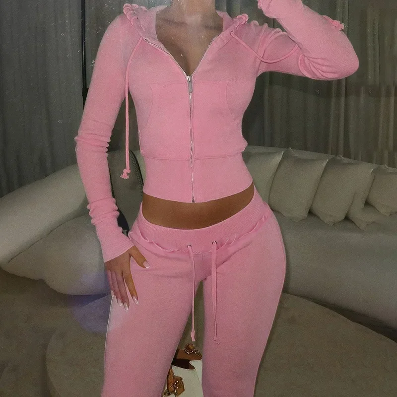 Женский комплект из 2 предметов с однотонными лентами на шнурке толстовки