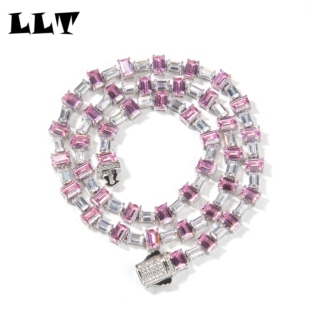 

Цепь-Багет в стиле хип-хоп, ожерелья 6,5 мм, цепь для тенниса розового и серебряного цвета с микрозакрепкой, модные украшения, Прямая поставка