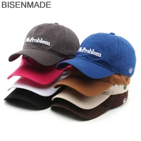 bisenmade baseball cap for men and women simple cotton soft top letter noproblem embroidery snapback hat outdoor sport sun cap