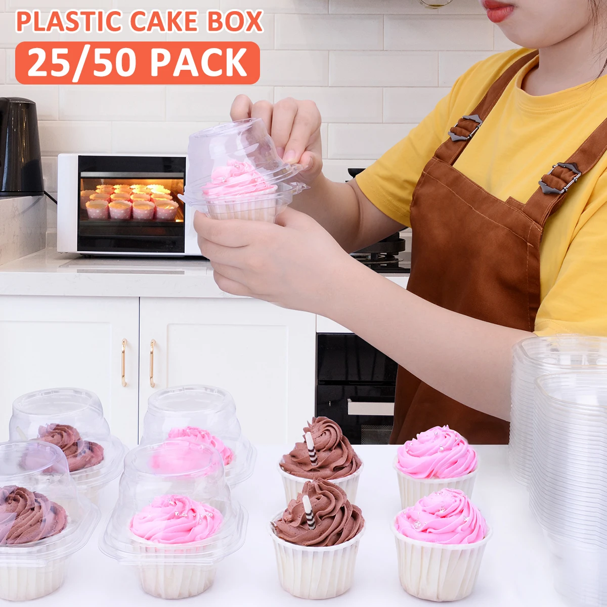 

25/50 шт. индивидуальный герметичный контейнер для кексов, пластиковые прозрачные коробки для кексов, многоразовый одиночный отсек для кексо...