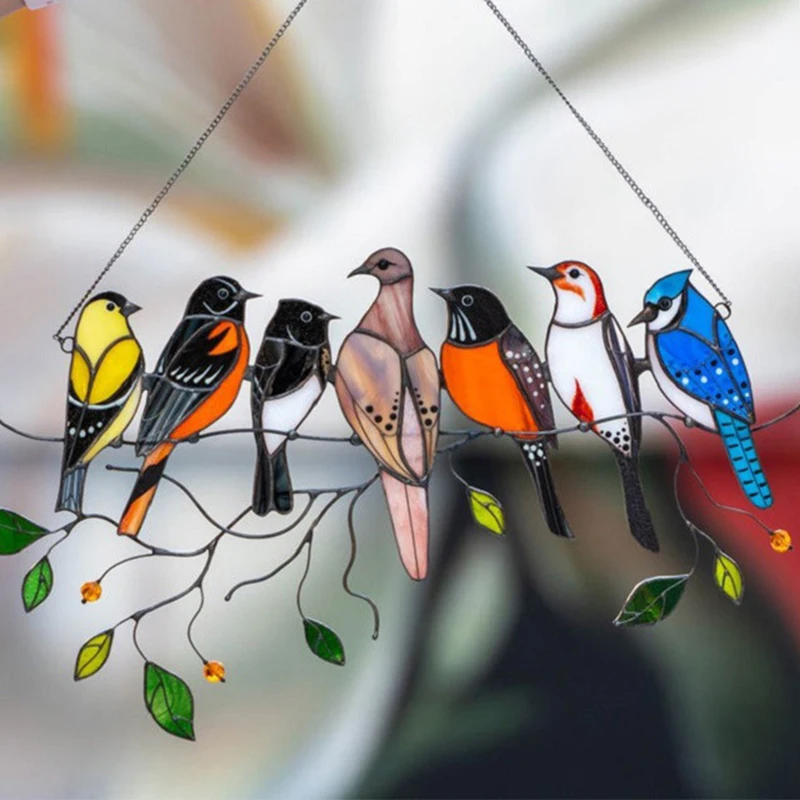 

Alloy Color Art Double-sided Dripping Oil Window Pendant Seven Birds Six Birds Four Birds Flock Bird Pendant