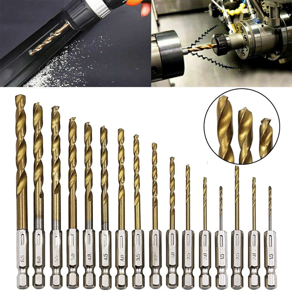 

16Pcs HSS Titanium Coated Drill Bit Set 1.5mm-6.5mm 1/4inch Hex Shank High Speed Steel Twist Drill For Metal Wood Plastic