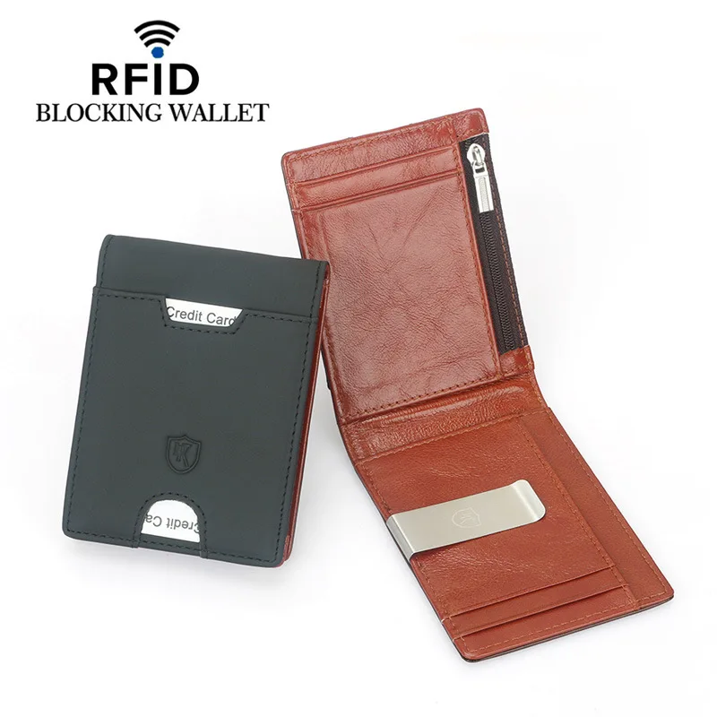 Money Clip Wallet Mens Front Pocket Slim RFID Blocking Credit Card Holder Mini Bifold Genuine Leather