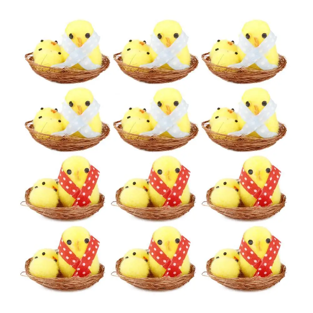 

12 штук милые Пасхальные декоративные цыплята ремесла корзины наполнители для Пасхальной шляпы