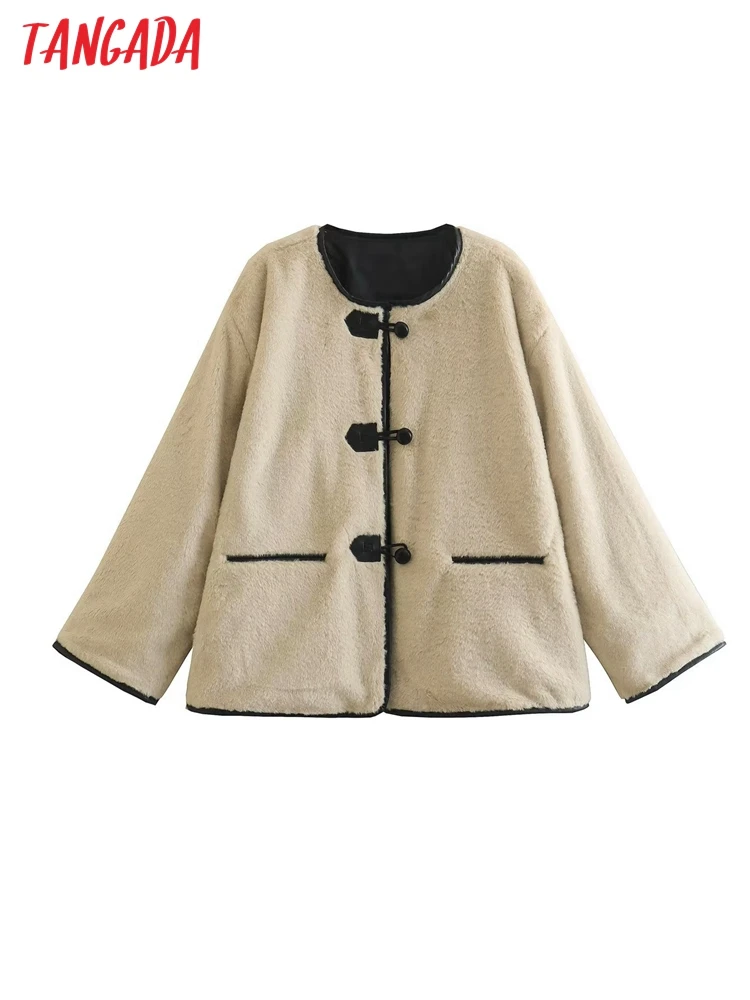 

Tangada 2022 Winter Women Fur Faux Oversized Thick Coat Long Sleeve Ladies Warm Coat AB28