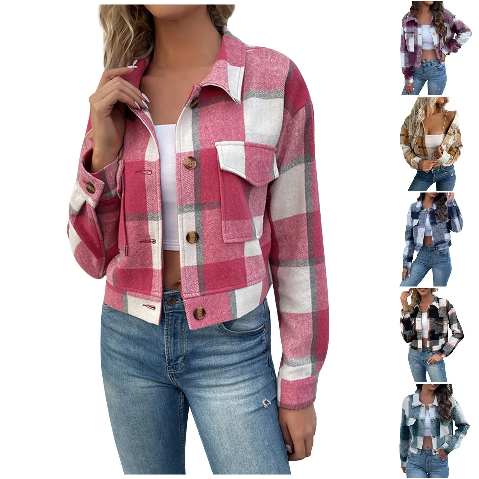 

Женская зимняя куртка в клетку, с длинным рукавом, на пуговицах