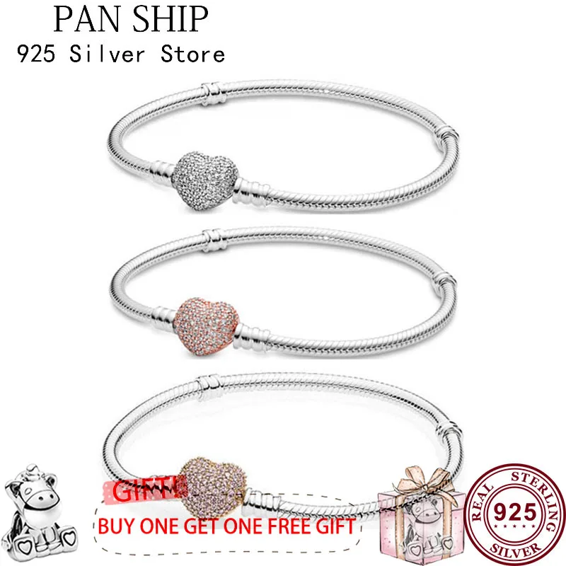 

Authentic S925 Sterling Silver Moments Bright Love Cz Snake Bone Bracelet Suitable For Women Diy Jewelry Original Charm