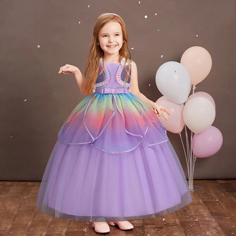 

Детское платье принцессы без рукавов с блестками разноцветное платье-блузка с бантом для девочек платье для приема гостей