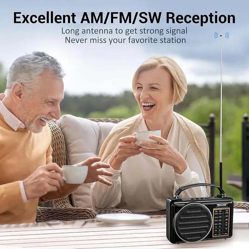 Портативный FM AM SW радиоприемник Полнодиапазонный яркий окружающий Bluetooth динамик