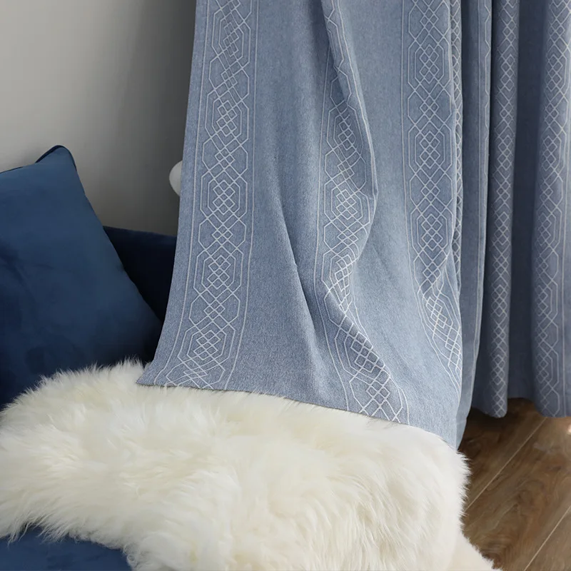 

Curtains for Living Dining Room Bedroom New Chenille Simple Jacquard Fabric Nordic Ins Wind High Shading Finished Product