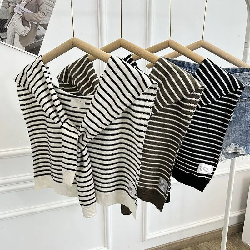 

Striped Shawl Spring and Autumn Knitted Outerwear Summer Office Air-Conditioned Room Neck Scarf