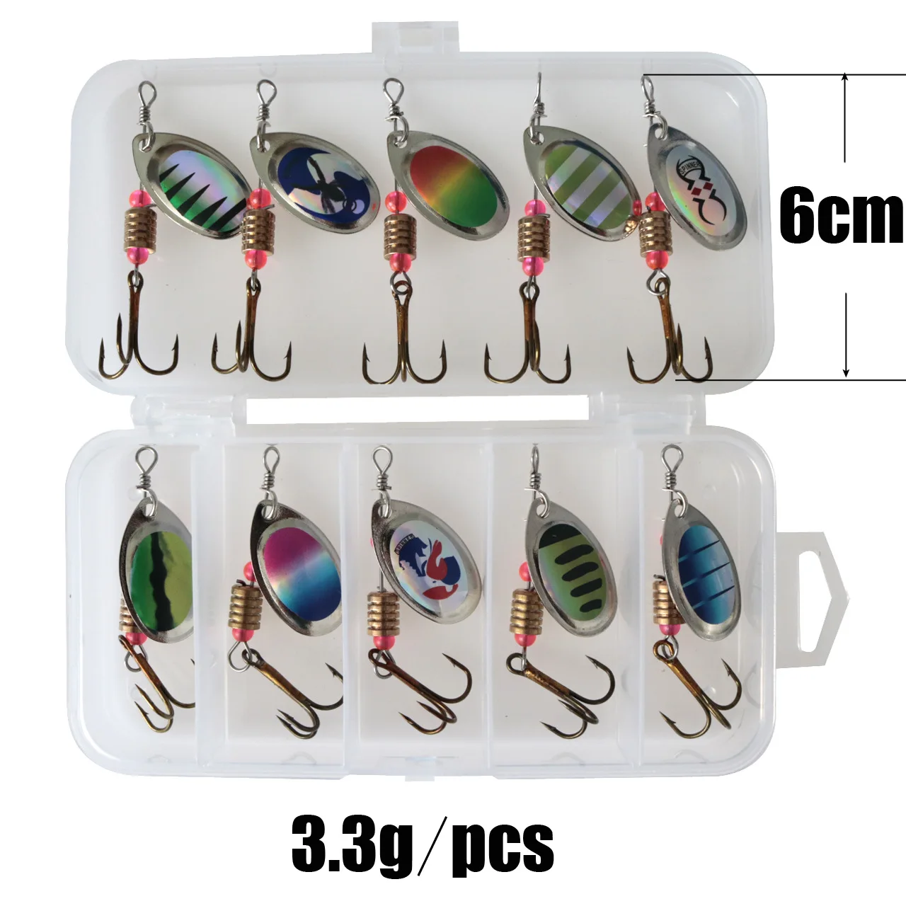 

Rotating Spinner 10pcs/Set Fishing Lure Sequins Metal Hard Bait Treble Hooks 6cm 3.3g Wobblers Bass Pesca Accessories Tackle