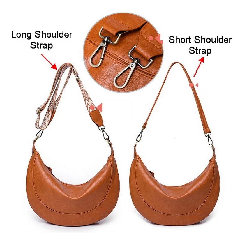 FUNMARDI Large Capacity Ladies Bag Fashion Weave Print Designer Women Shoulder Bag Half Moon PU Leather Crossbody Bags WLHB3306