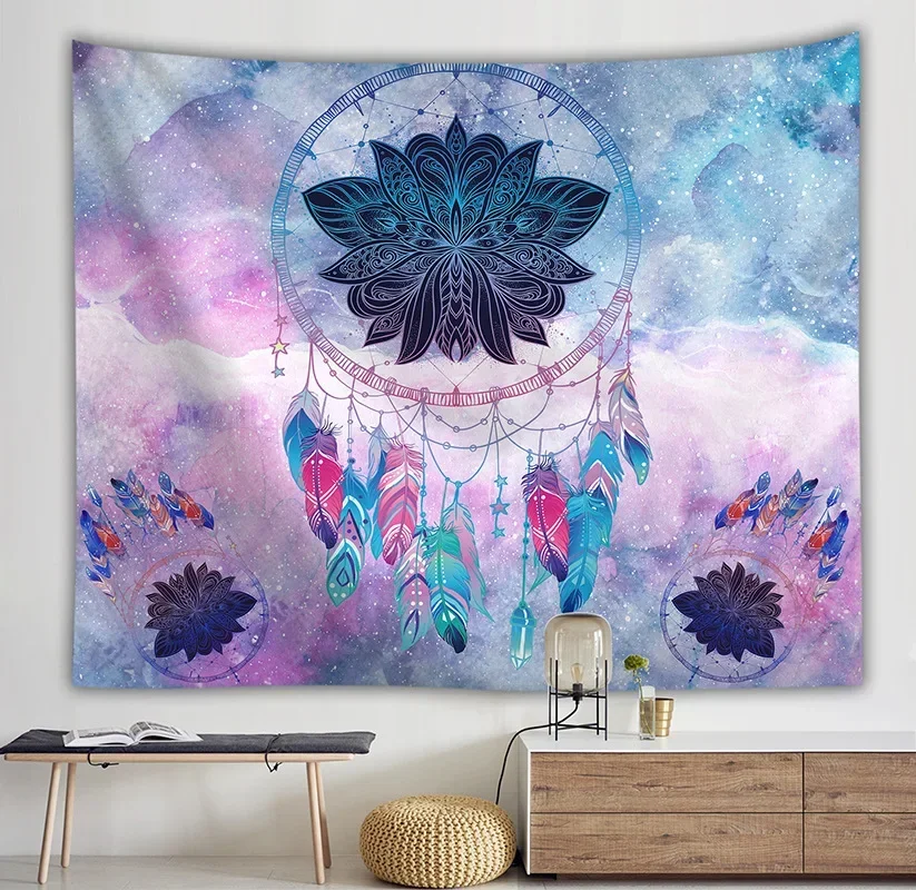 Гобелен с принтом Ловец снов гобелен в индийском стиле перьями из полиэстера
